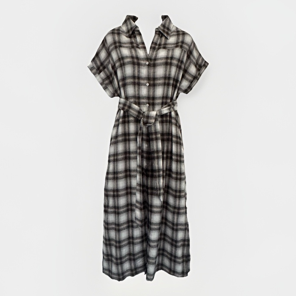 EN CREME Plaid Flannel Maxi Dress Womens S Western Cowgirl EDC19096BR NEW